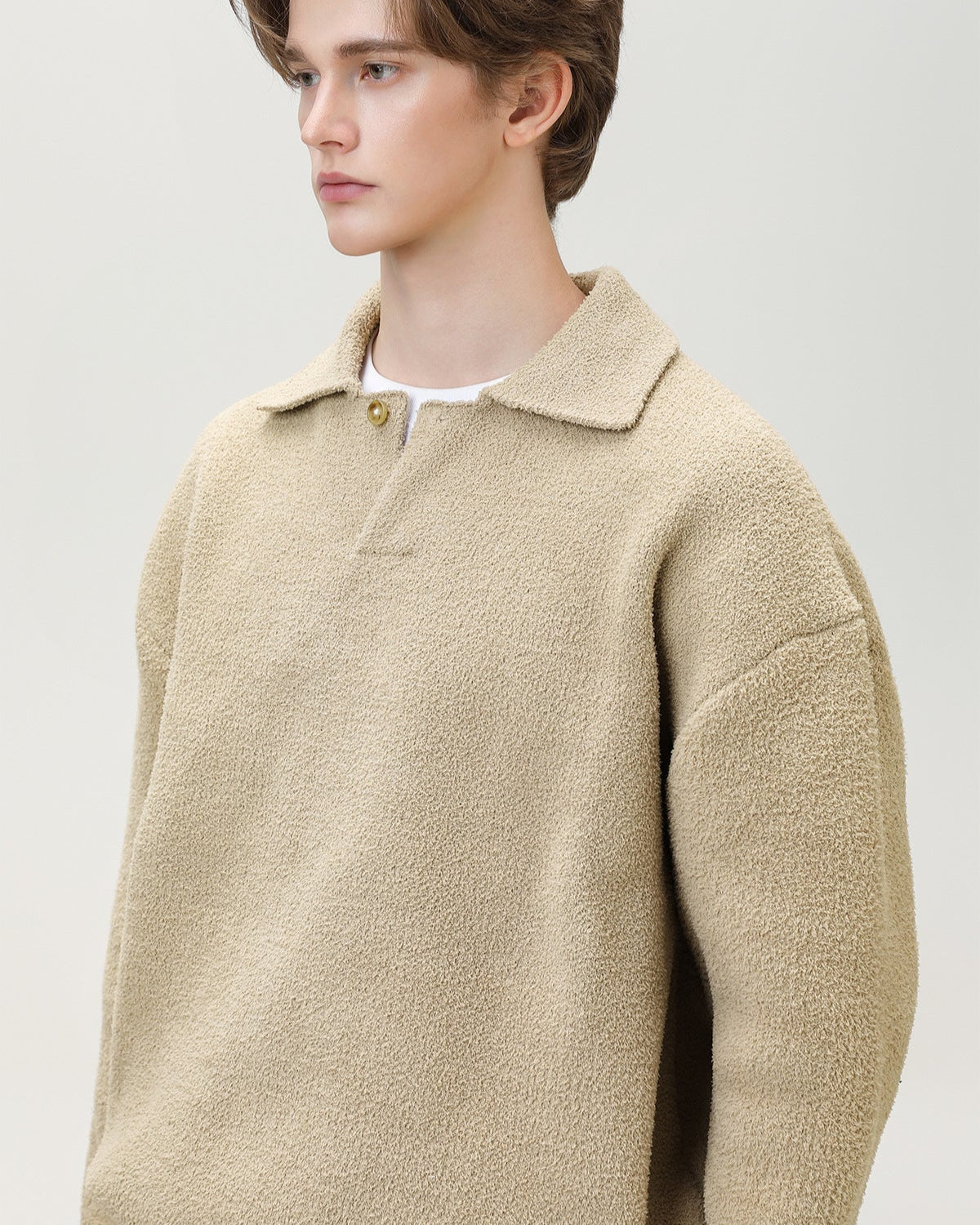 Oversized henley trui van wolmix heren