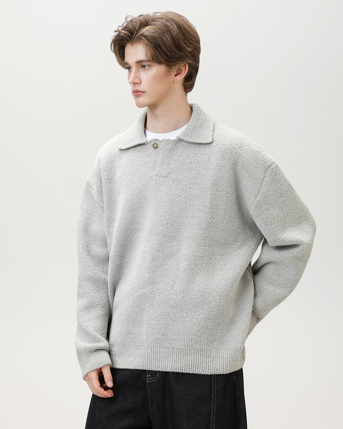 Oversized henley trui van wolmix heren