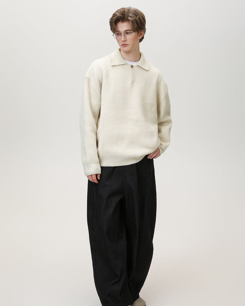 Oversized henley trui van wolmix heren