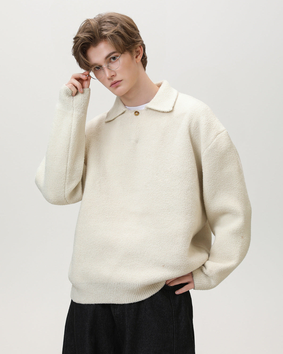 Oversized henley trui van wolmix heren