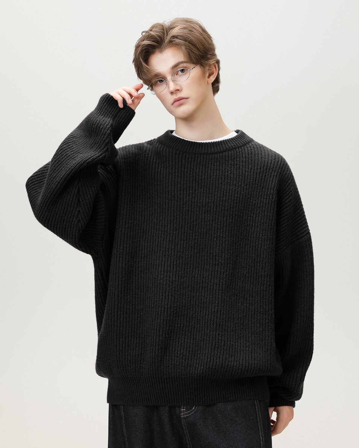 Oversized gebreide trui met ronde hals heren