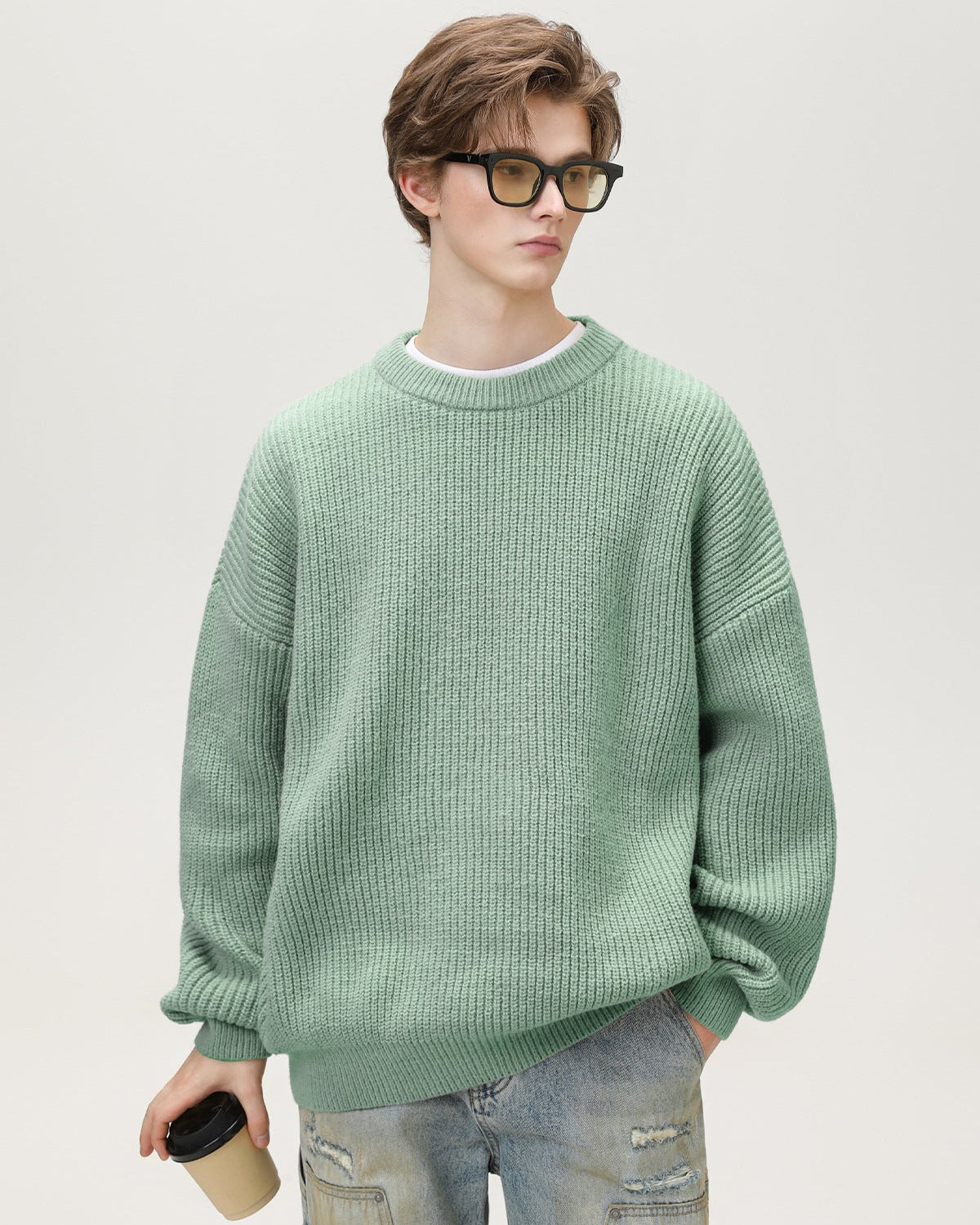 Oversized gebreide trui met ronde hals heren