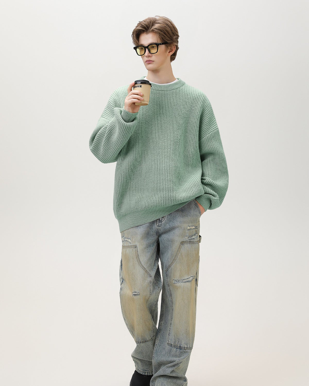 Oversized gebreide trui met ronde hals heren