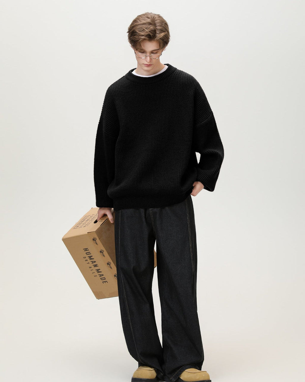 Oversized gebreide trui met ronde hals heren