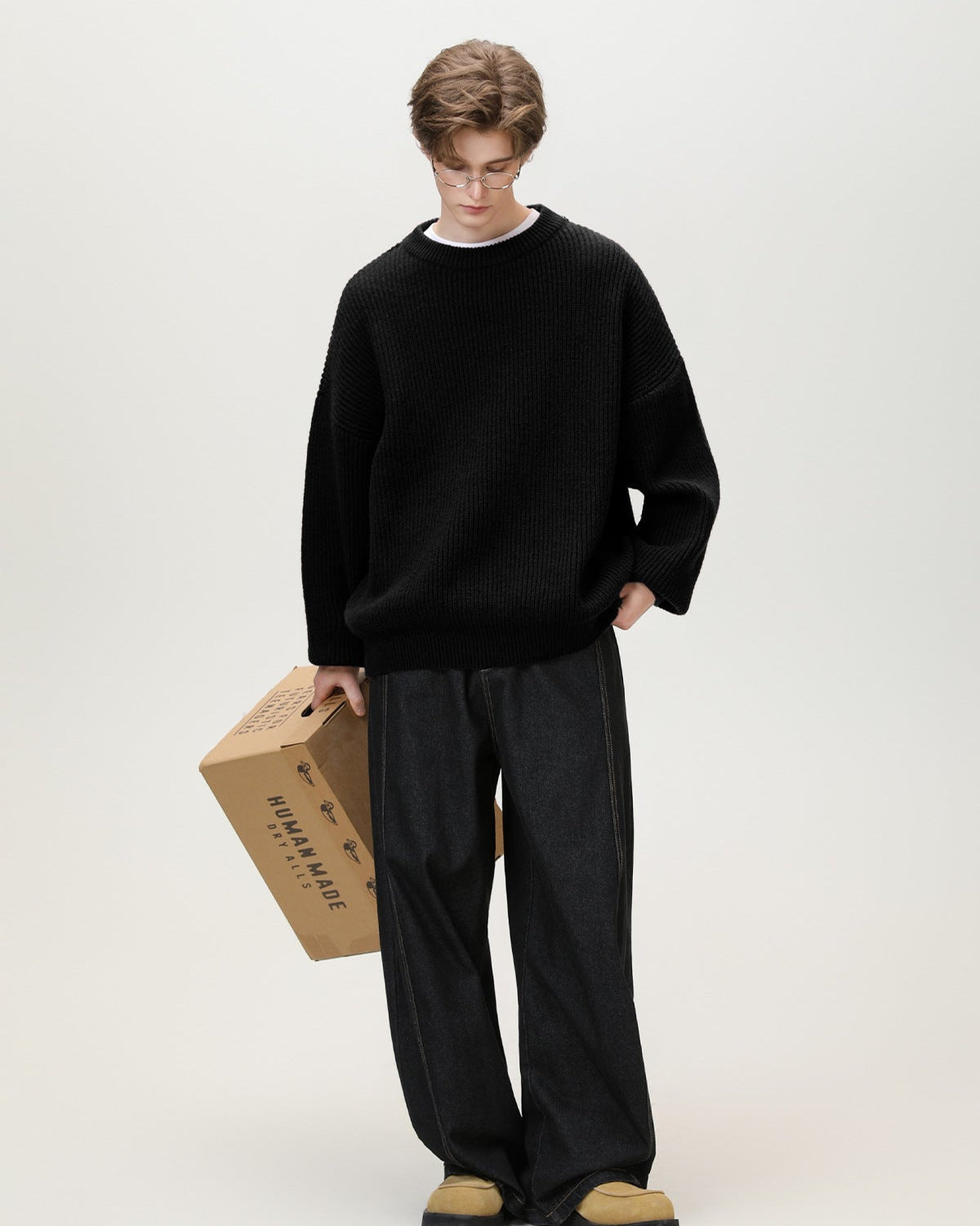 Oversized gebreide trui met ronde hals heren