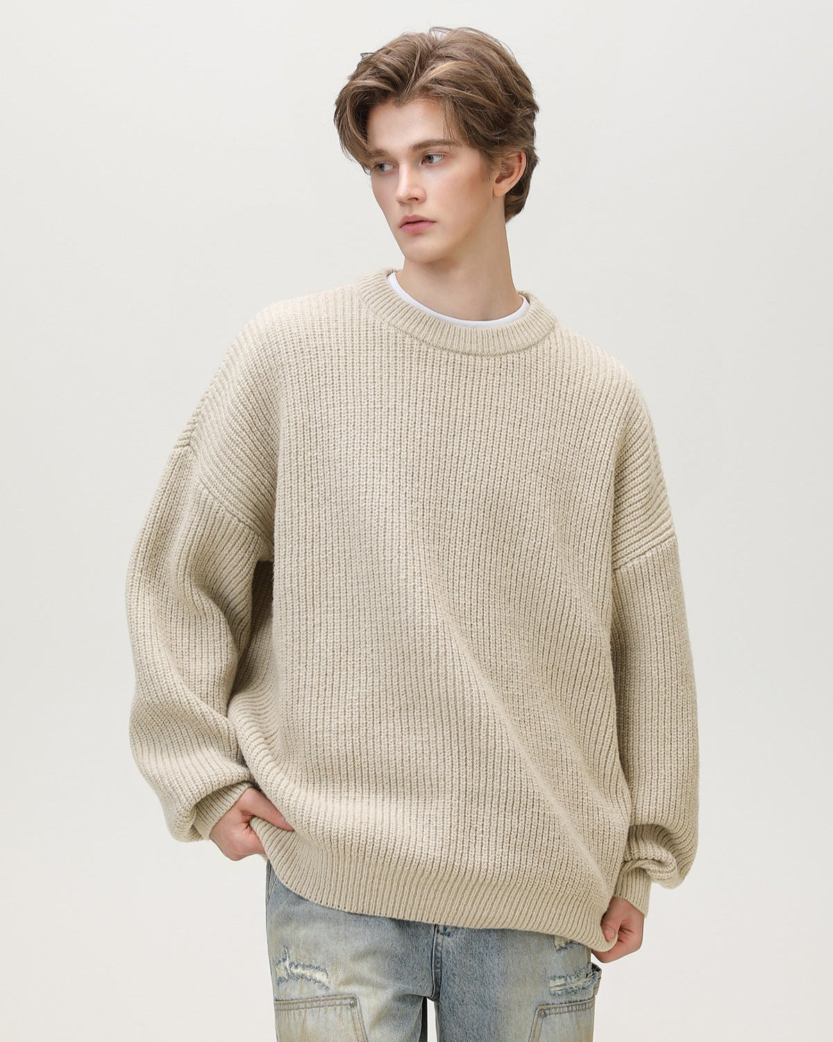 Oversized gebreide trui met ronde hals heren