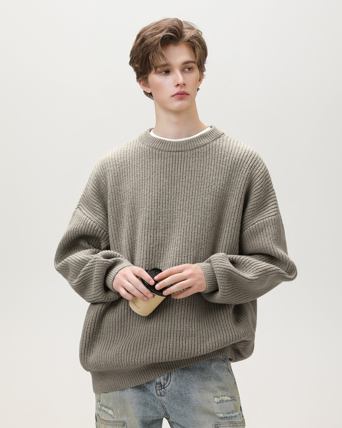 Oversized gebreide trui met ronde hals heren
