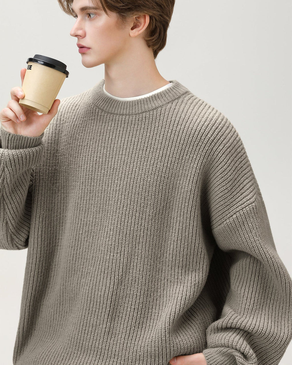 Oversized gebreide trui met ronde hals heren