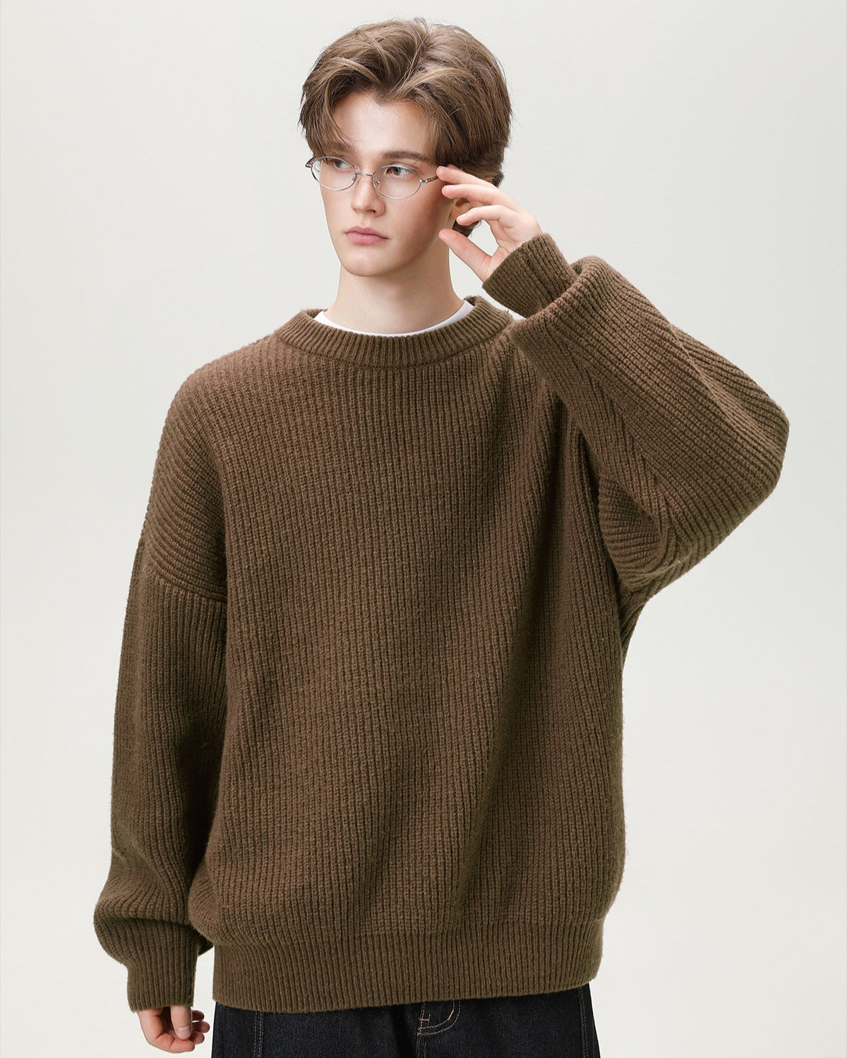 Oversized gebreide trui met ronde hals heren