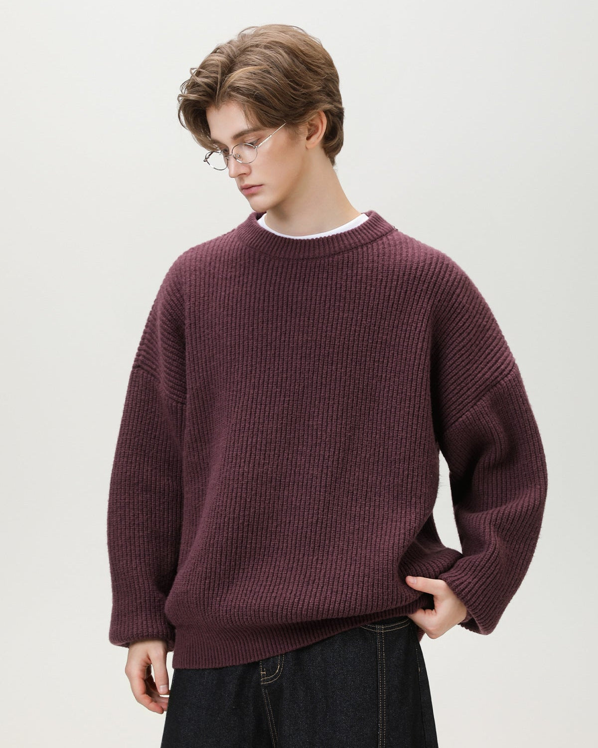Oversized gebreide trui met ronde hals heren