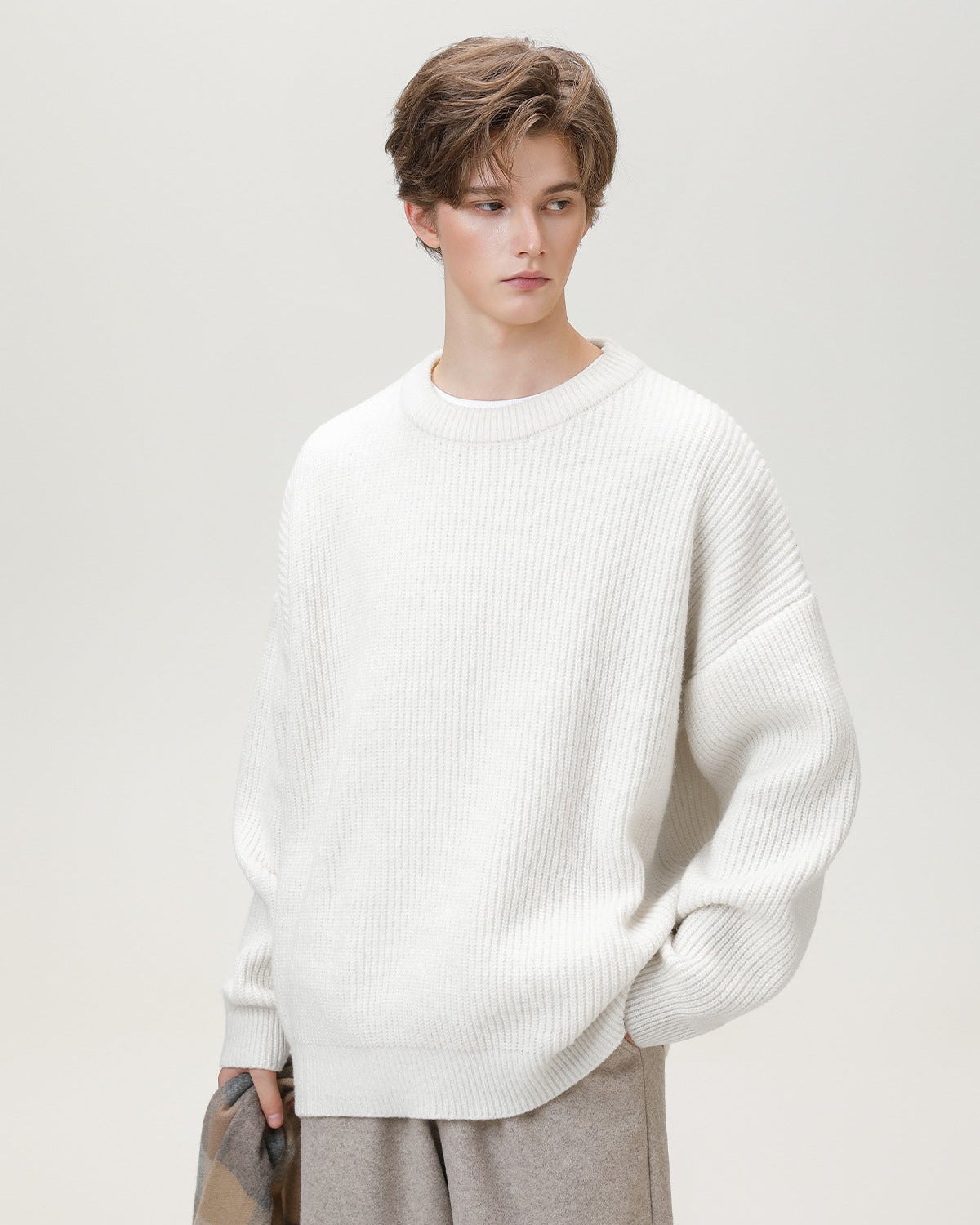 Oversized gebreide trui met ronde hals heren